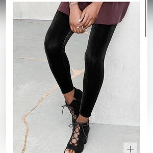 NWT Eileen Fisher Size Petite Medium Black Stretch Velvet Knit Ankle Leggings PM